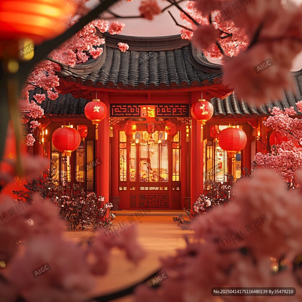 古宅紅燈映繁花