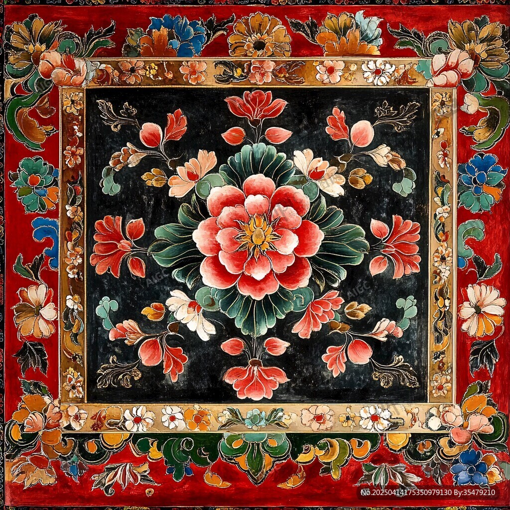 中式傳統(tǒng)花卉圖案刺繡
