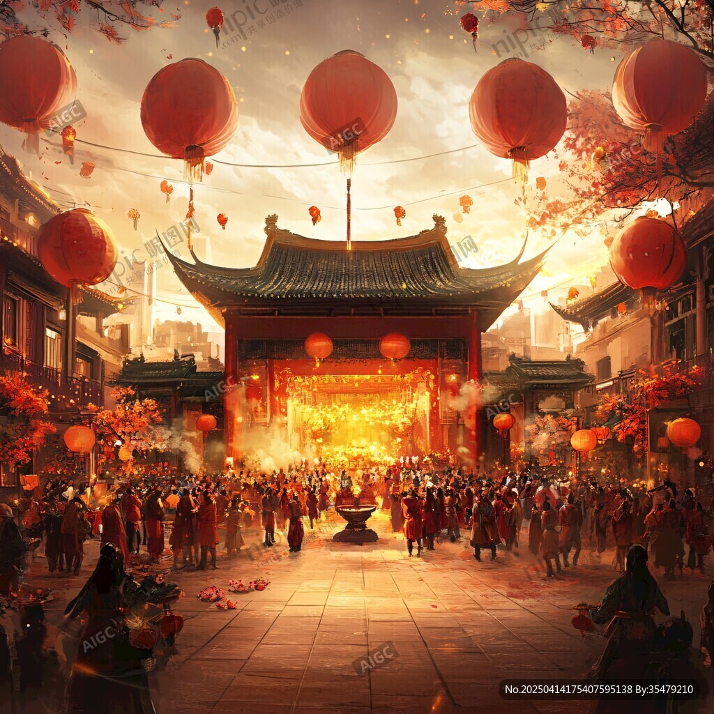 古風(fēng)燈會(huì)熱鬧場(chǎng)景