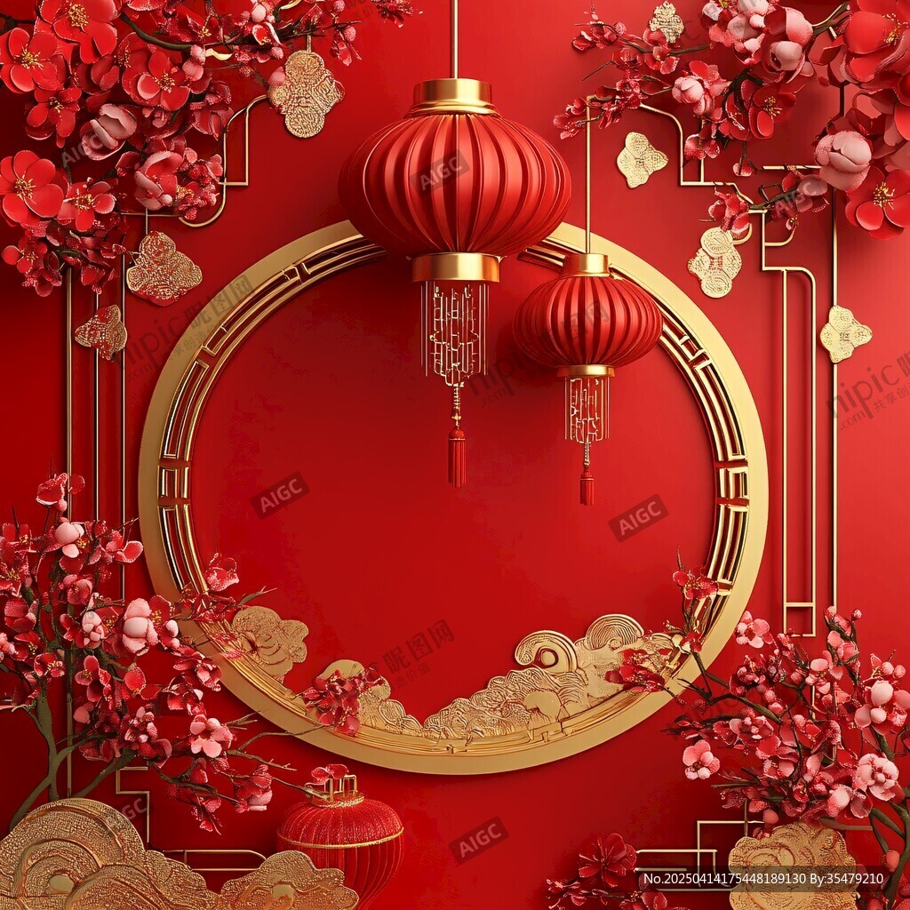 中式紅金風(fēng)節(jié)日裝飾場(chǎng)景