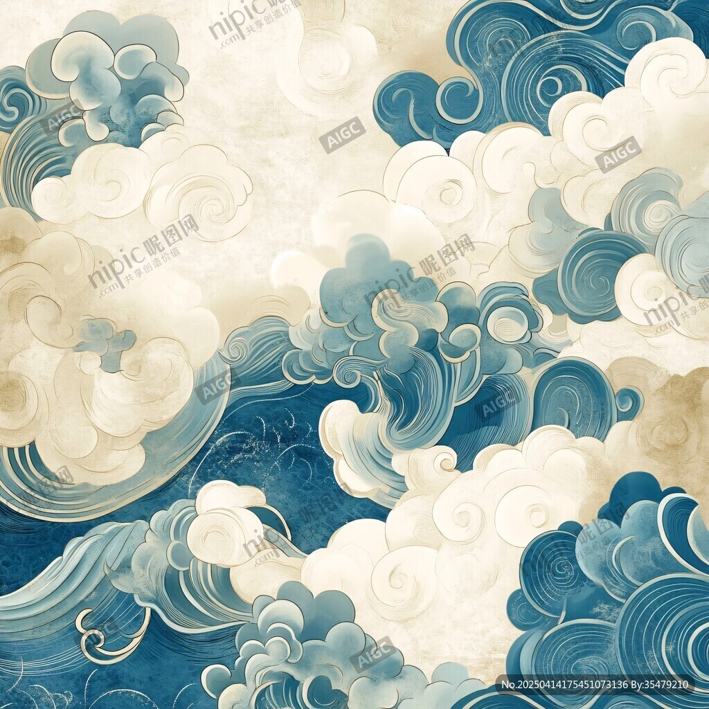 中式云紋海浪古風(fēng)背景圖