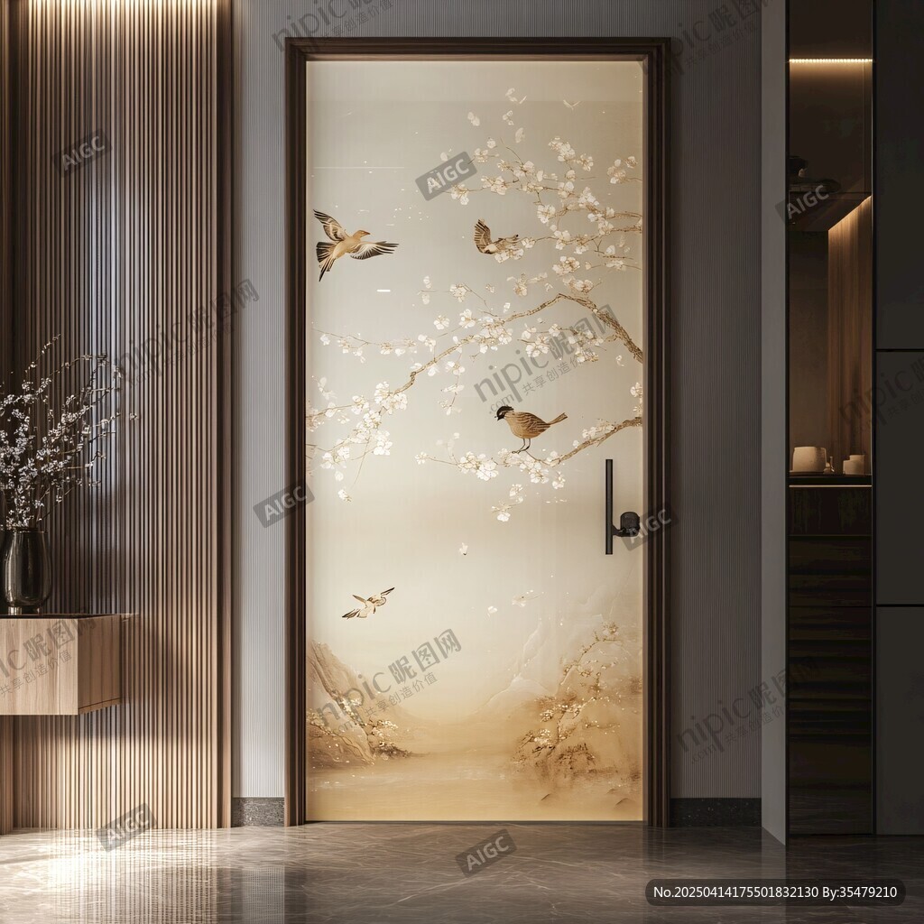 中式花鳥(niǎo)藝術(shù)入戶(hù)門(mén)