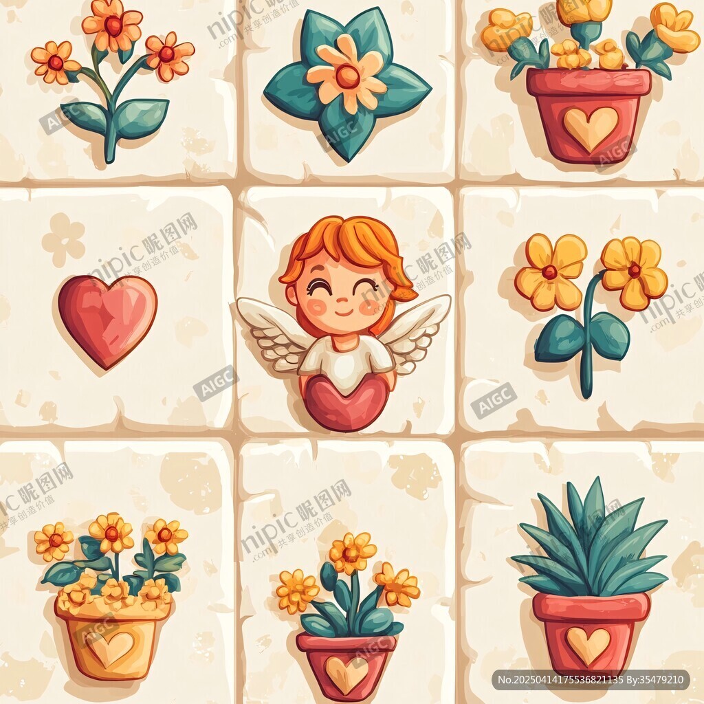 可愛花卉與天使插畫元素