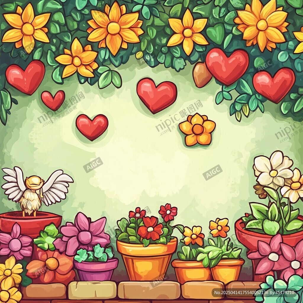 夢幻花卉花園插畫背景圖