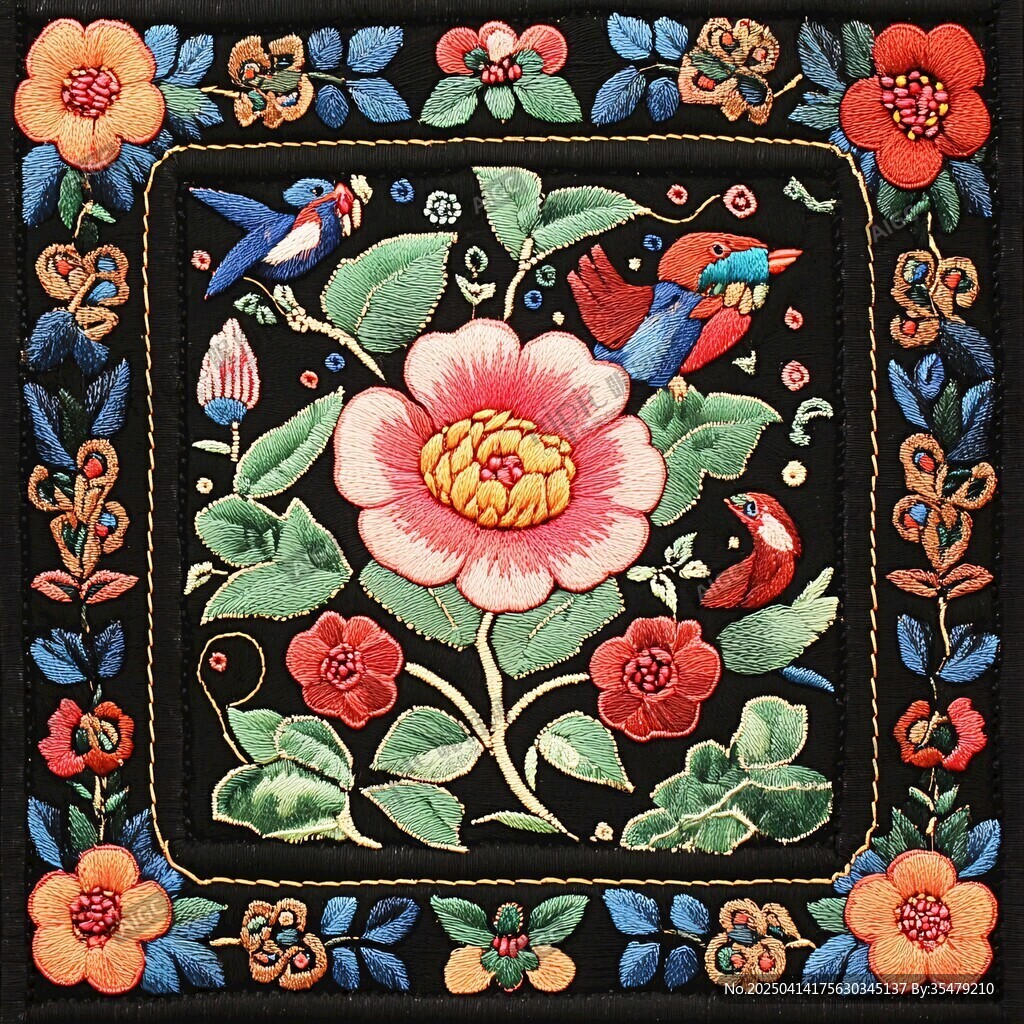 傳統(tǒng)刺繡花鳥圖案精美