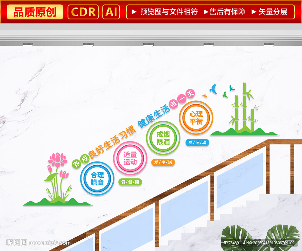 健康生活樓梯文化墻