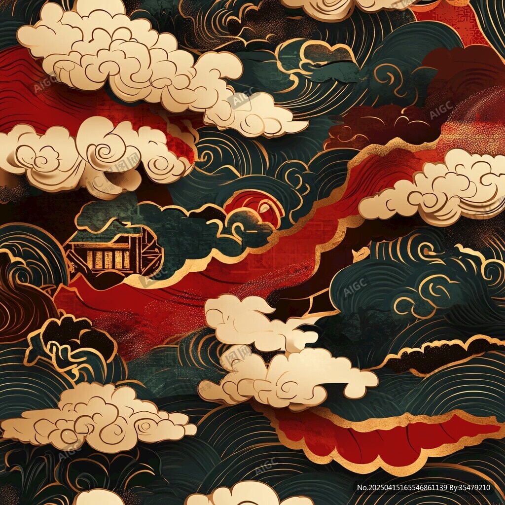 中式云紋海浪傳統(tǒng)圖案