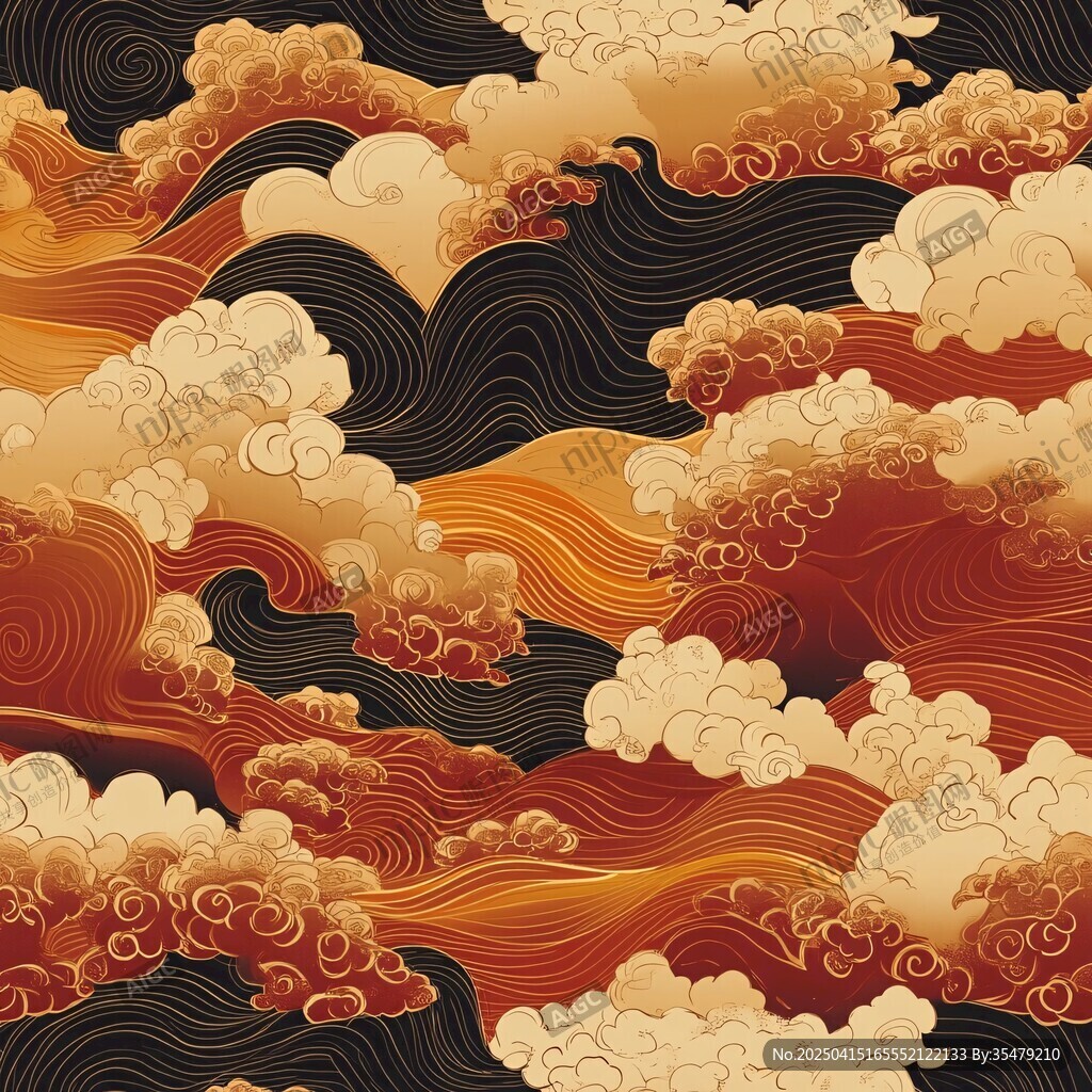 中式傳統(tǒng)海浪云紋圖案