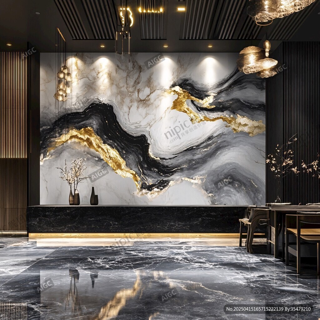 奢華大理石背景墻室內(nèi)空間