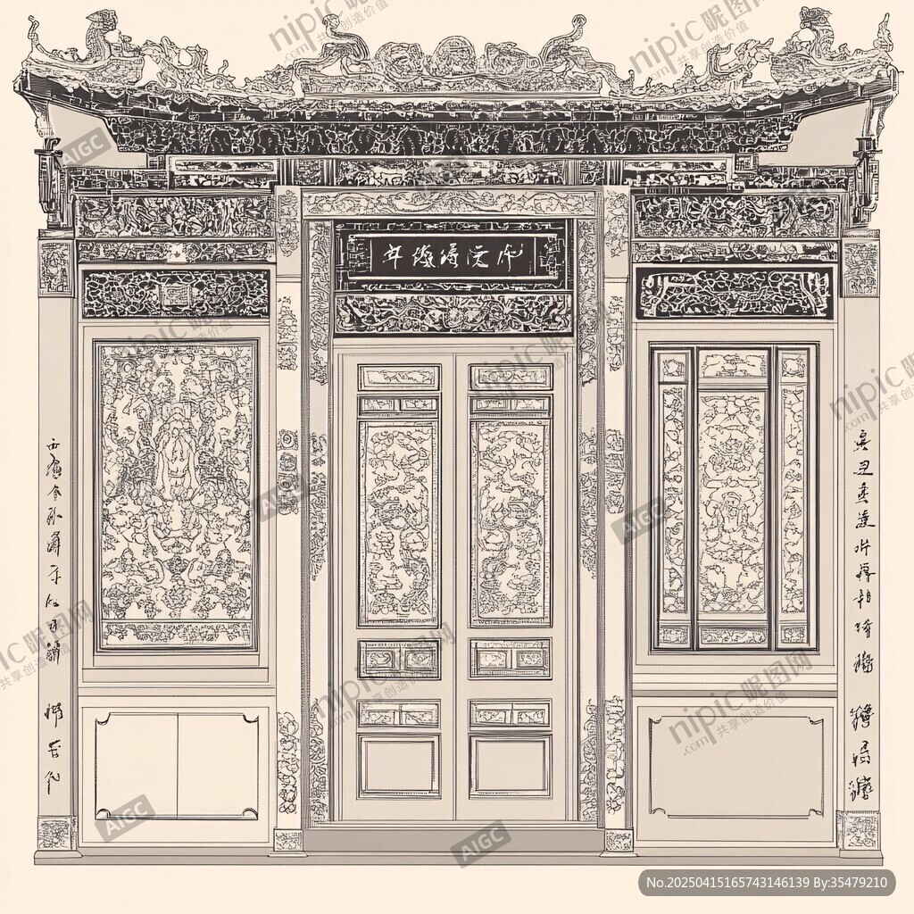 中式傳統(tǒng)建筑大門精致圖