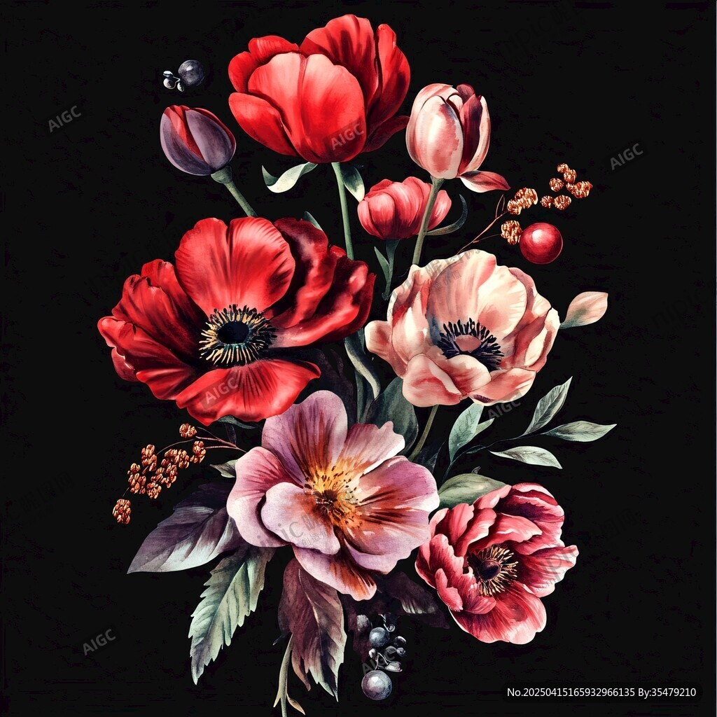 艷麗花卉插畫 綻放之美