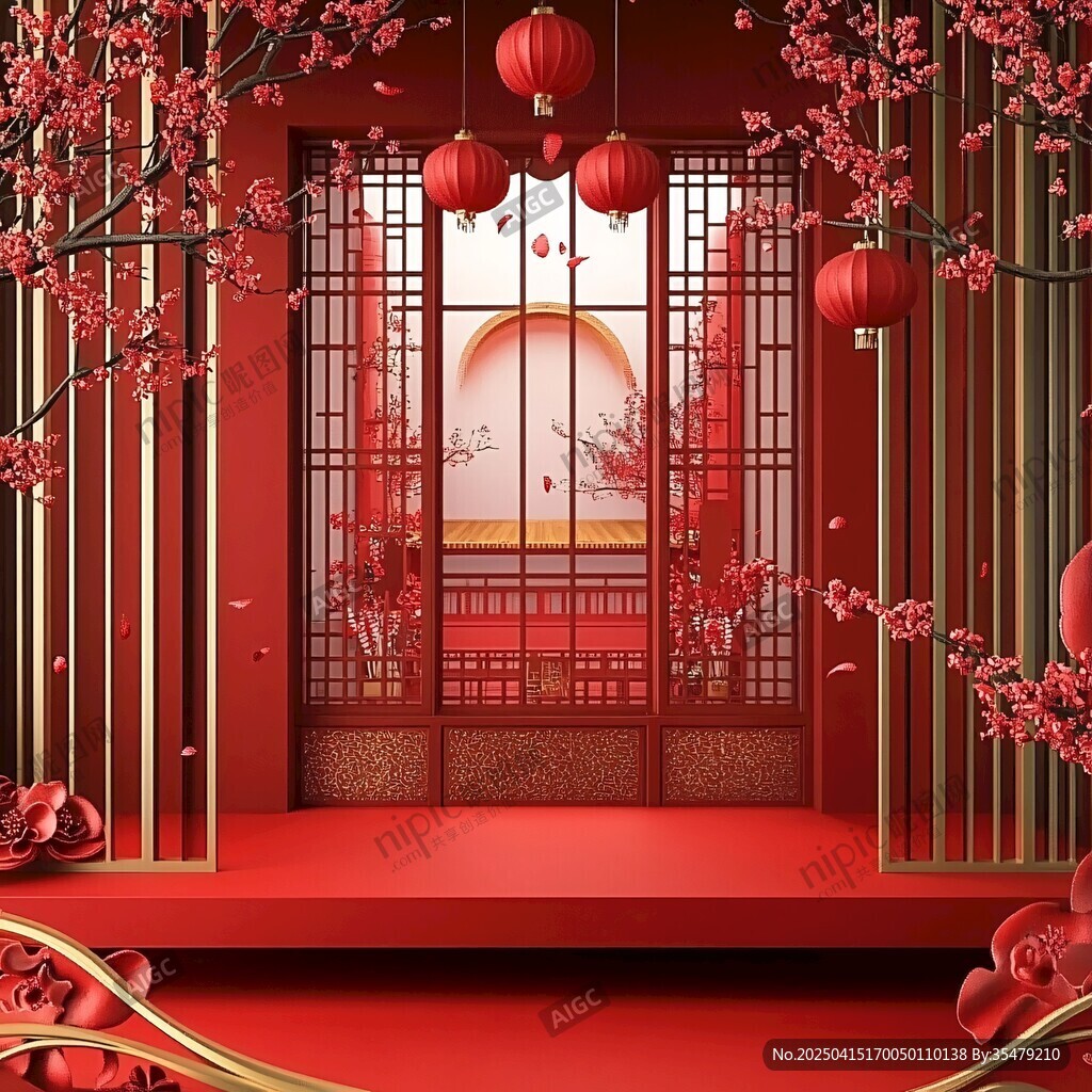 中式紅韻 雅致節慶場景