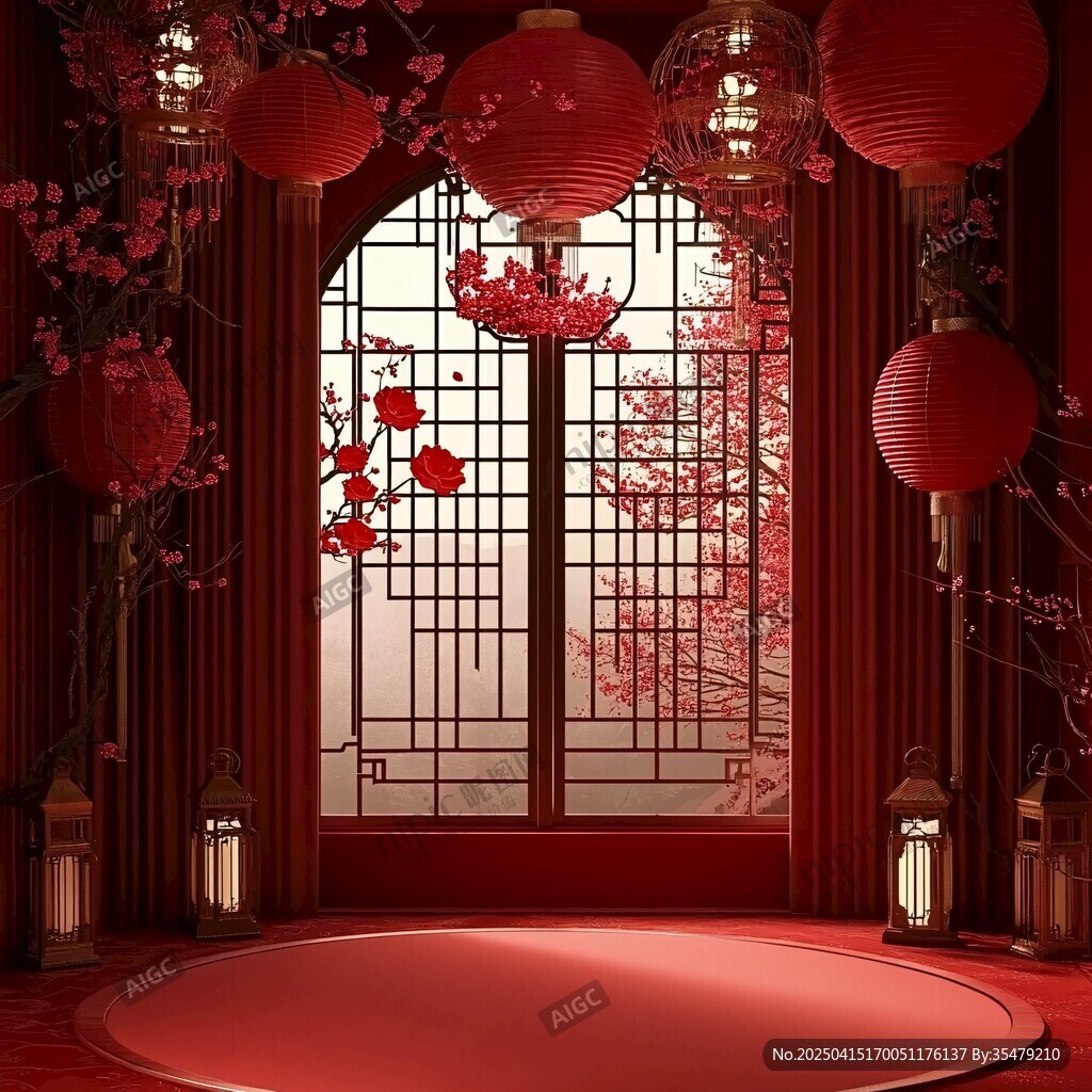 中式紅韻 窗景燈籠之美