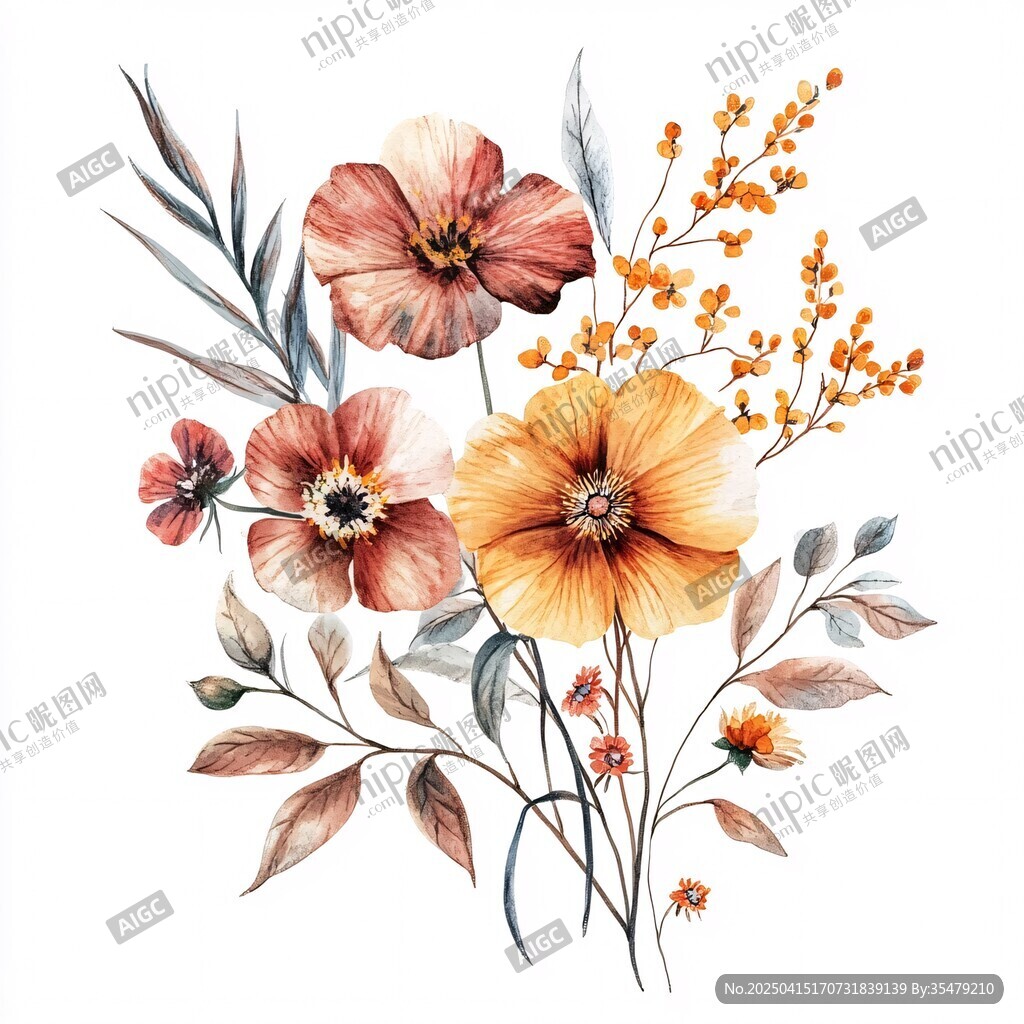 水彩花卉插畫(huà) 絢麗花束圖