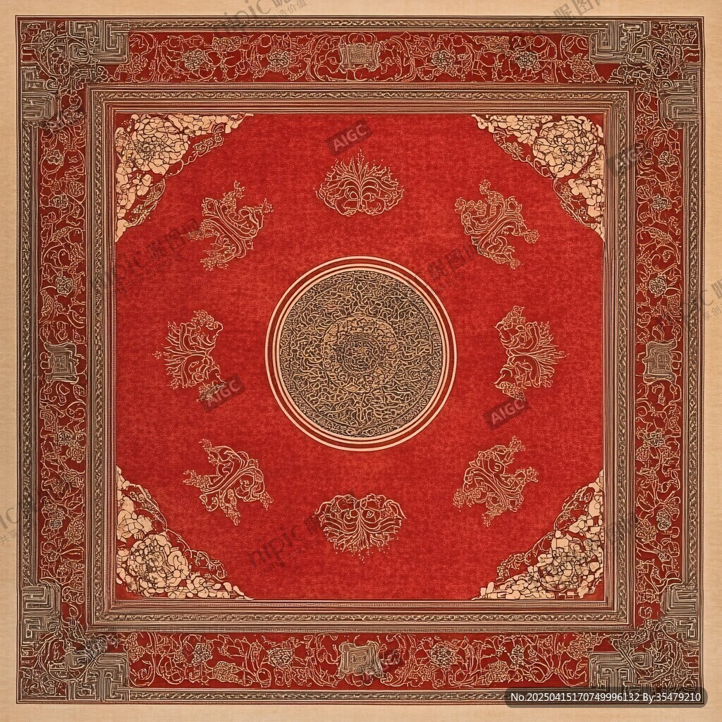 中式古典紅色花紋地毯圖案