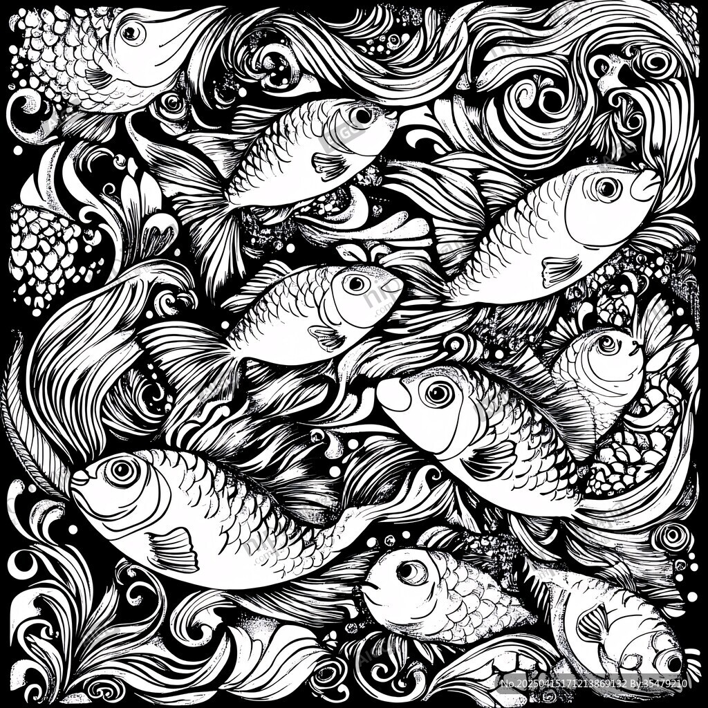 黑白魚群暢游奇幻水世界