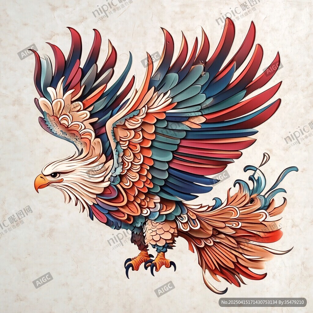 彩色雄鷹展翅藝術(shù)插畫