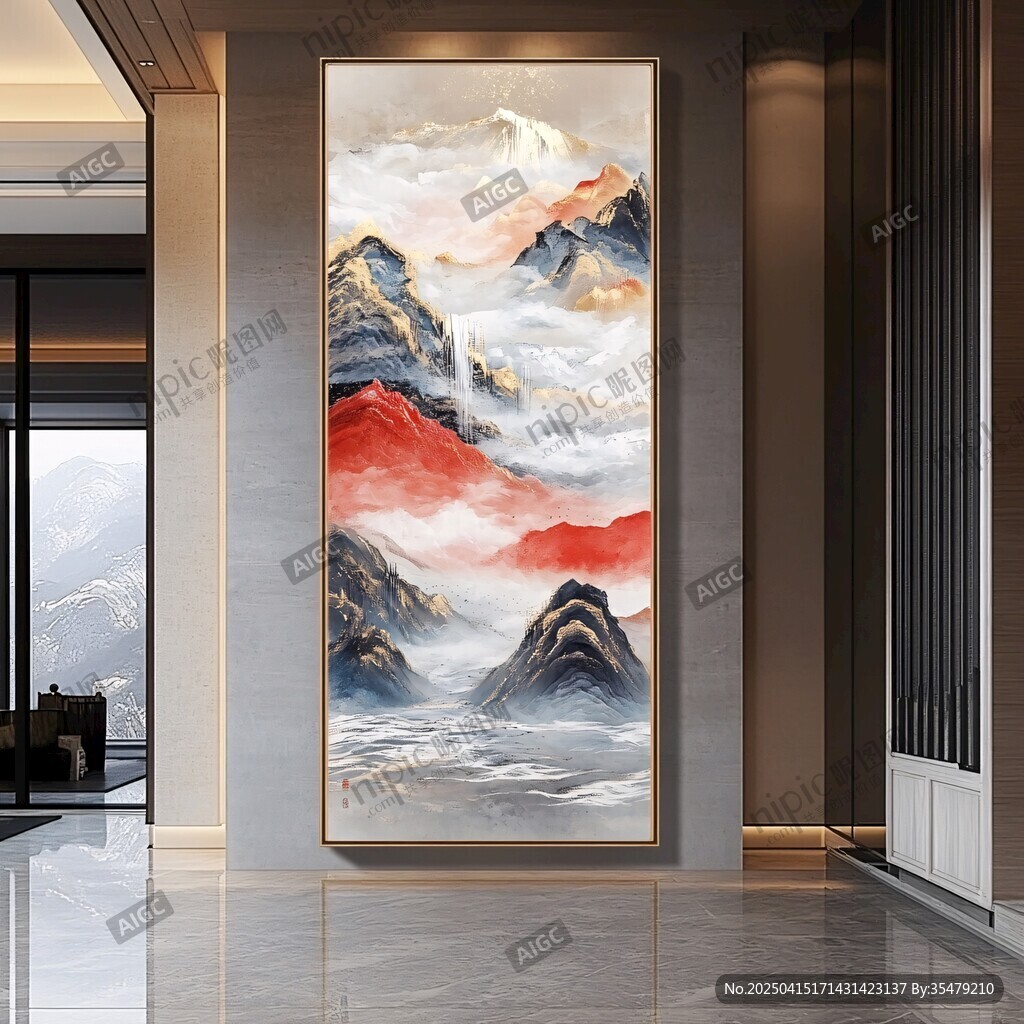 玄關(guān)山水掛畫 大氣中式風(fēng)