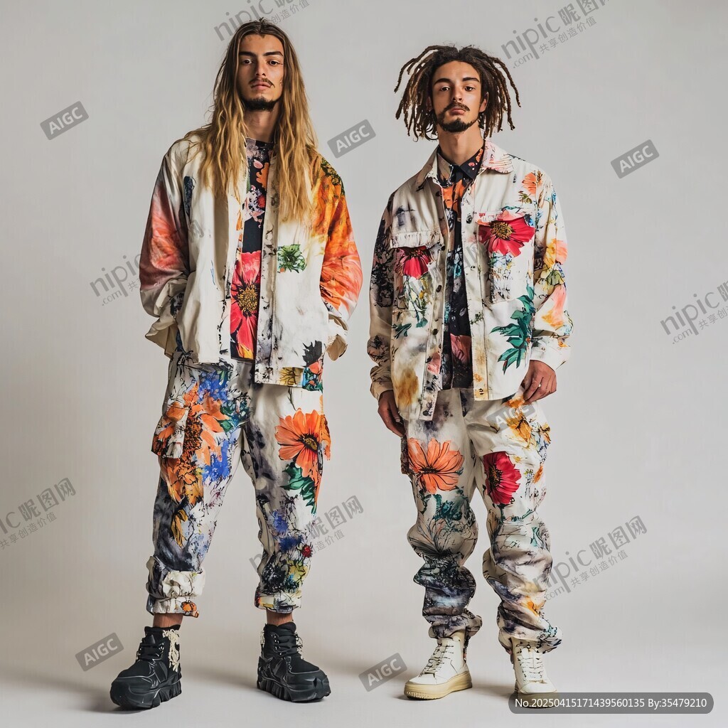 潮流花卉套裝男士時(shí)尚穿搭