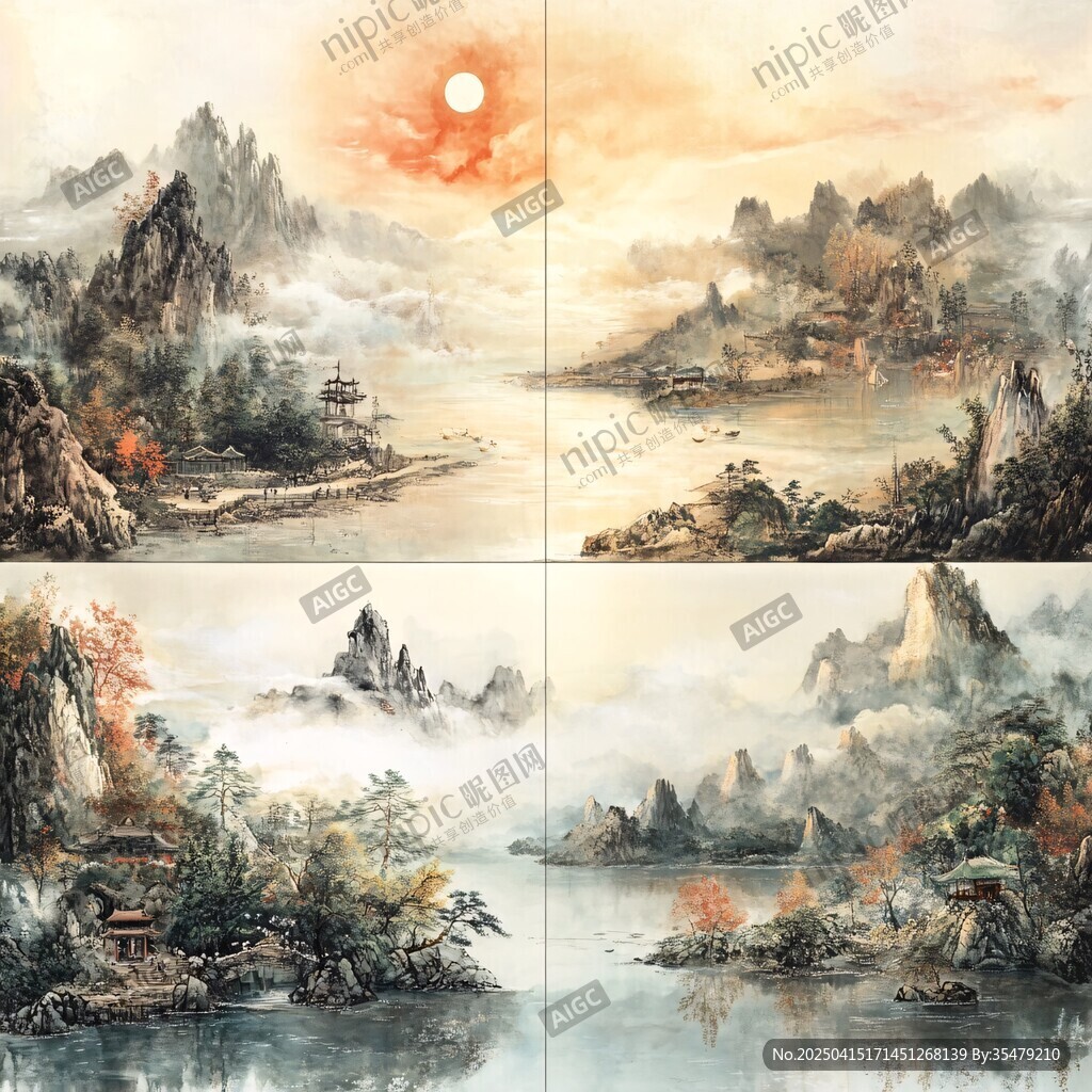 四幅山水圖展現(xiàn)自然之美