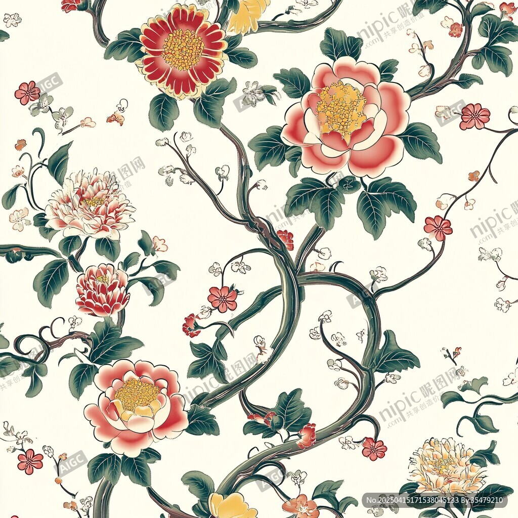 中式花卉藤蔓精美圖案