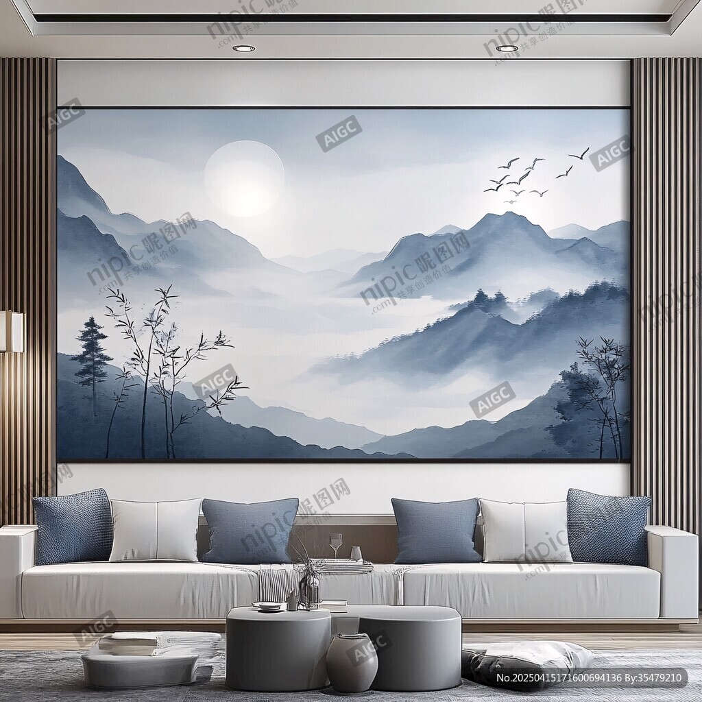 中式山水客廳背景墻裝飾