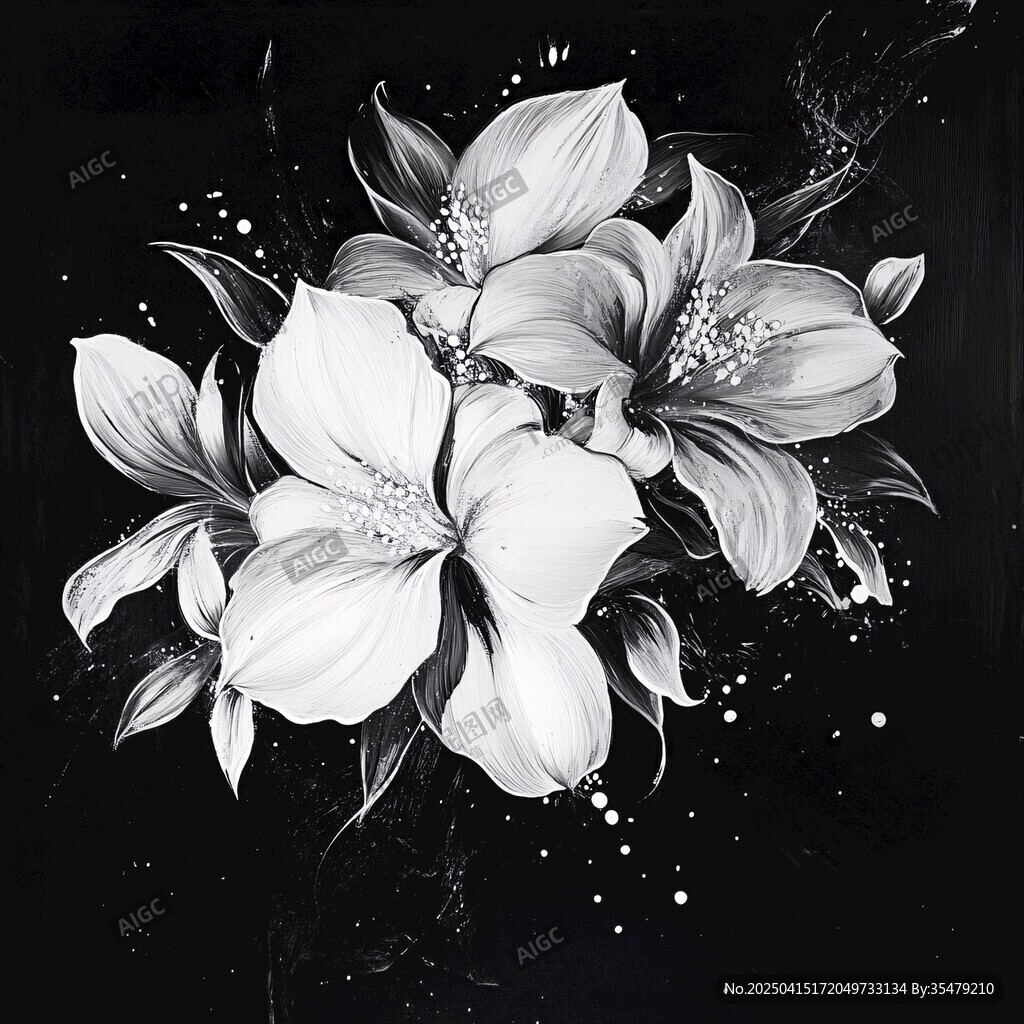 黑白花卉藝術(shù)插畫