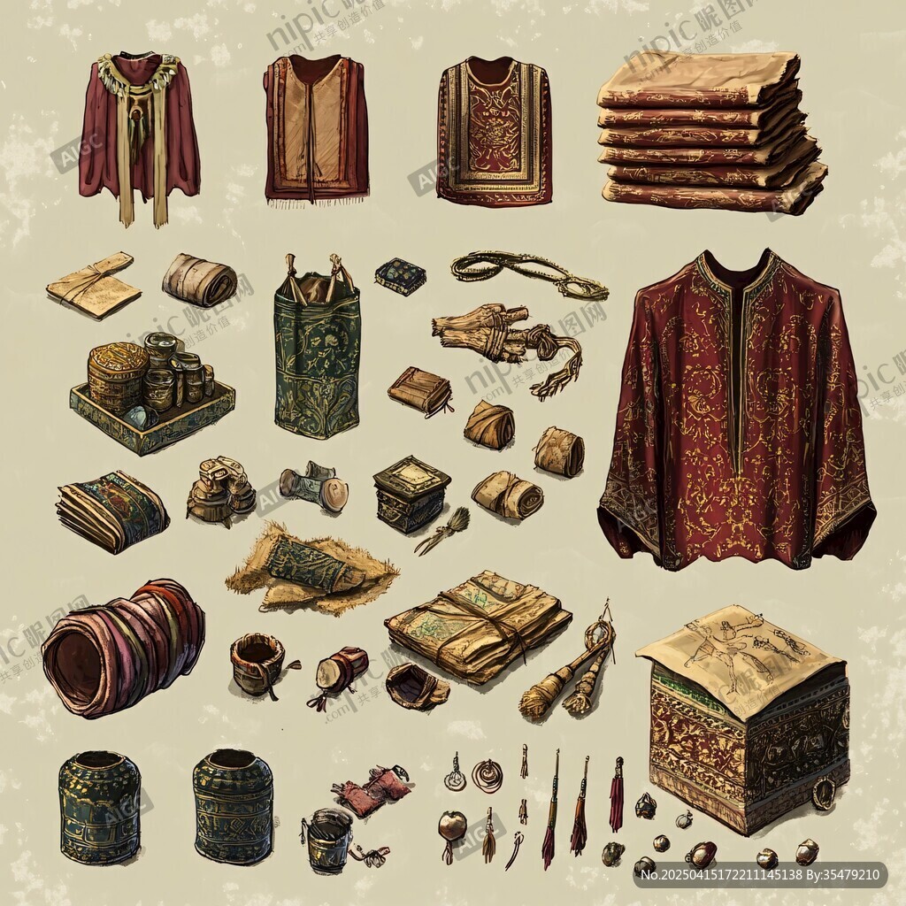 古代服飾與雜物插畫集合