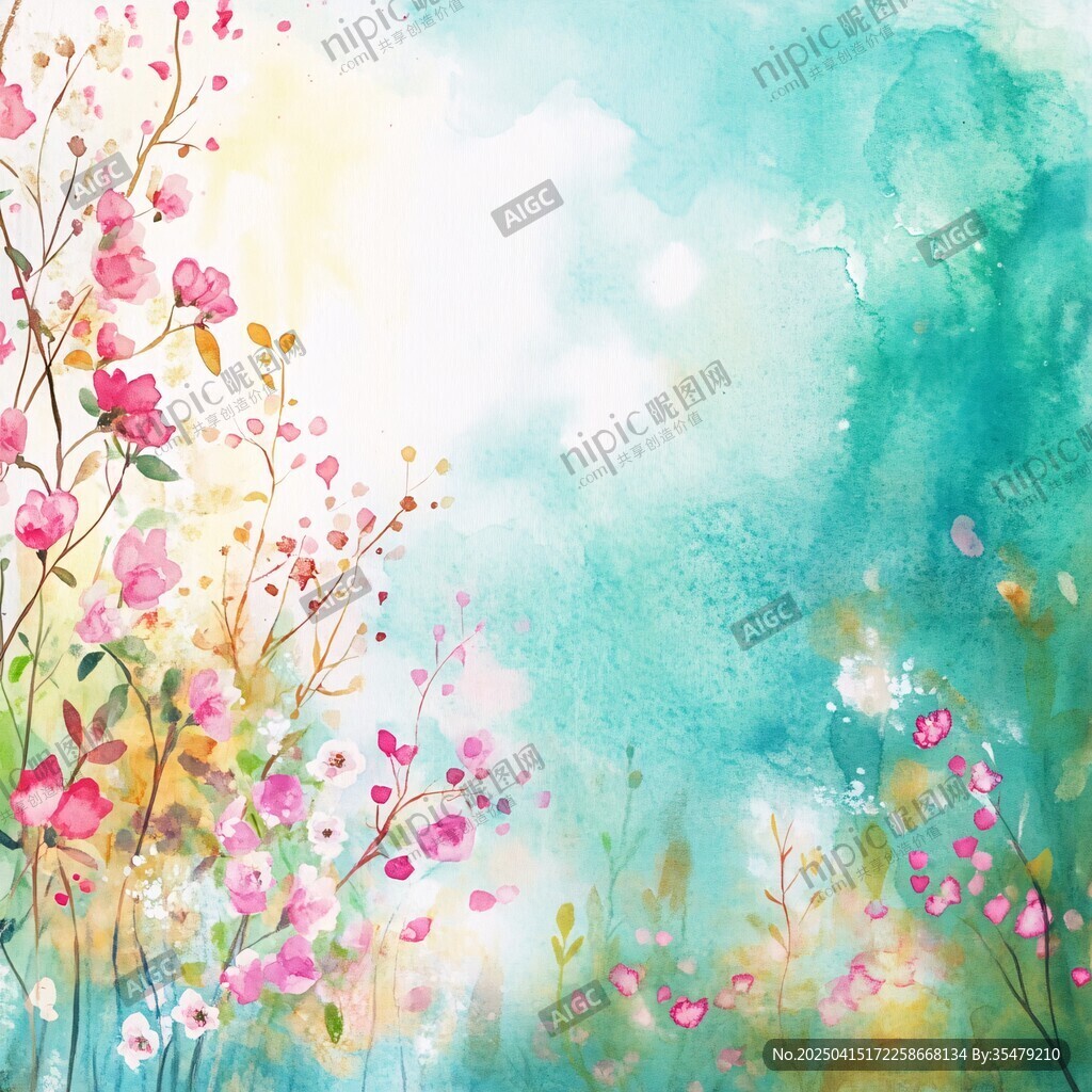 夢(mèng)幻水彩花卉背景圖