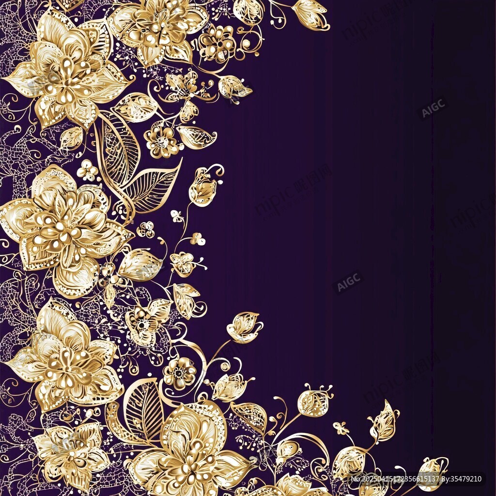 紫色背景金色花卉裝飾圖案