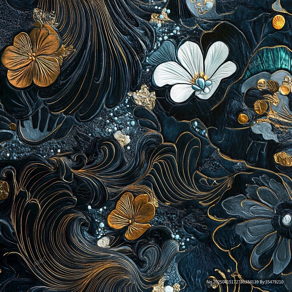 黑金花卉海浪藝術(shù)圖案