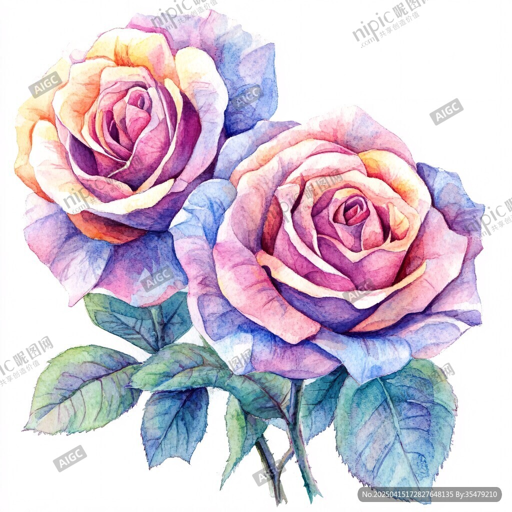夢幻雙色水彩玫瑰花