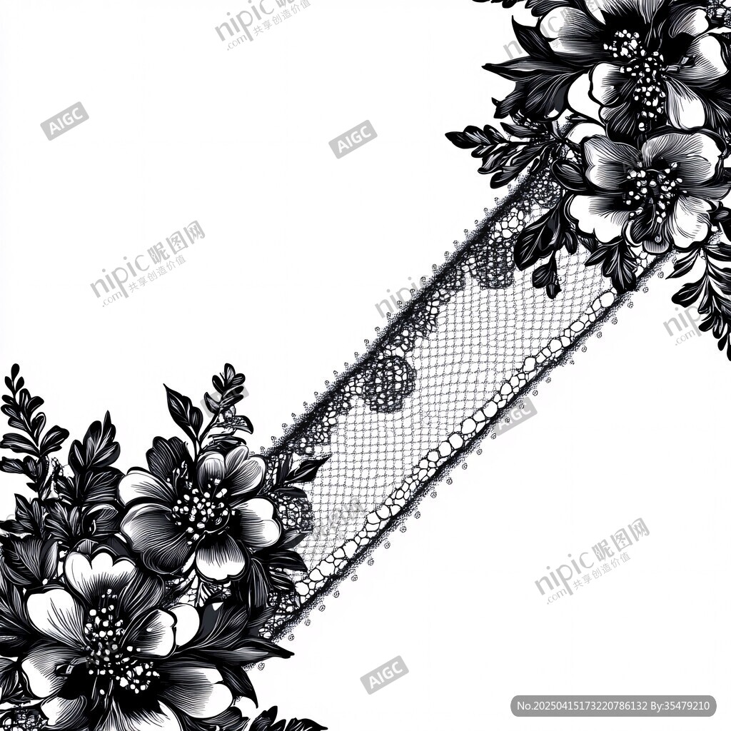 黑白花卉蕾絲裝飾圖案