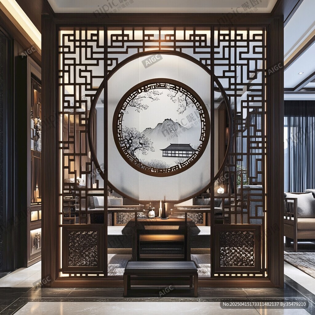 中式典雅屏風(fēng)隔斷裝飾美