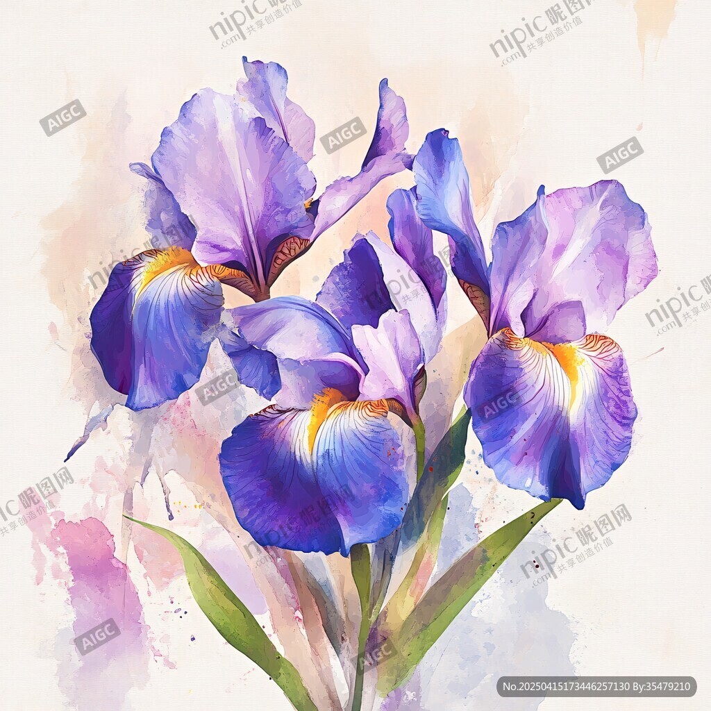 水彩鳶尾花的優(yōu)雅綻放