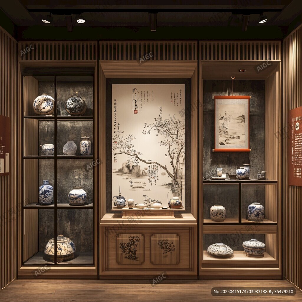 中式瓷器展柜的雅致陳列