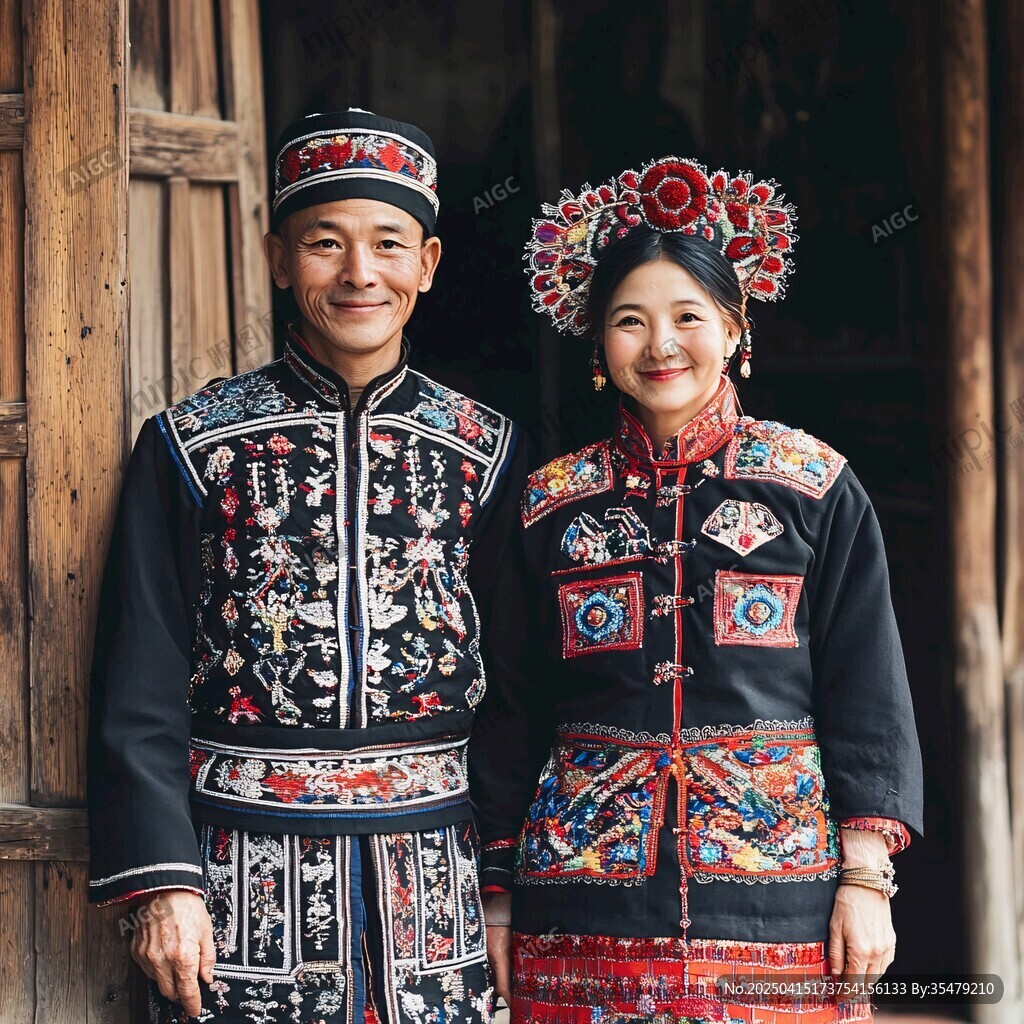 身著民族盛裝的幸福夫妻