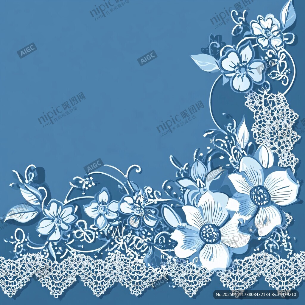 藍(lán)底花卉蕾絲精致邊角圖案