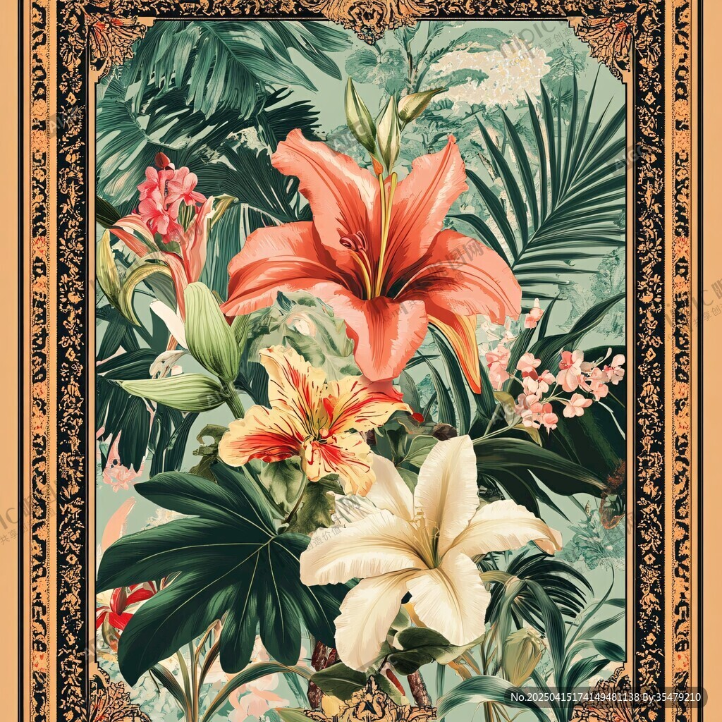 復古風花卉植物裝飾圖案
