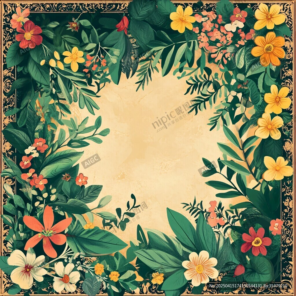 花卉環(huán)繞的復(fù)古邊框圖案