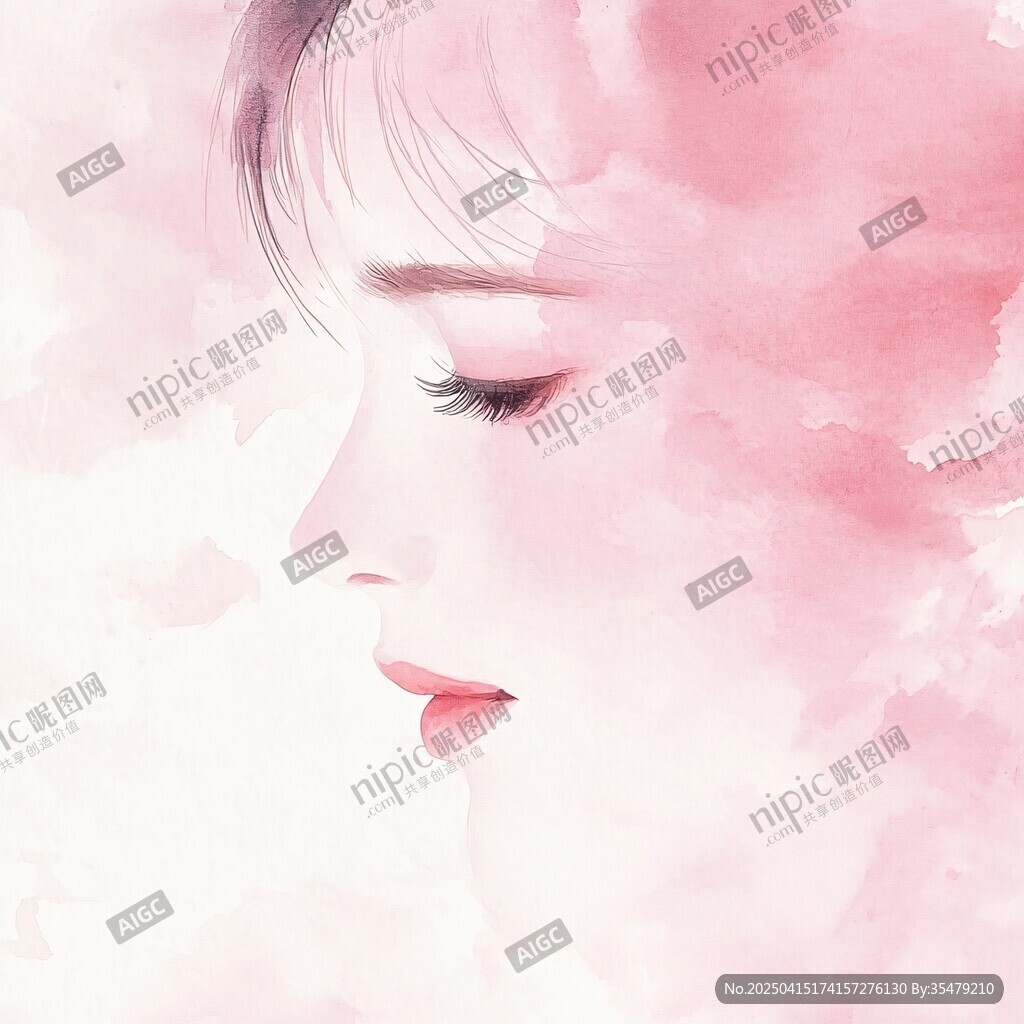 夢幻粉調(diào)下的柔美女性側顏