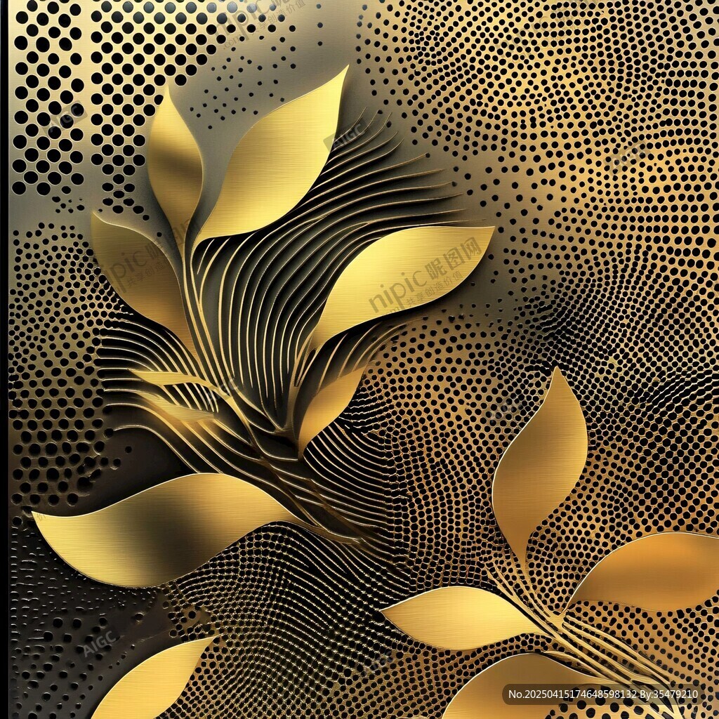 金色葉片抽象紋理背景圖