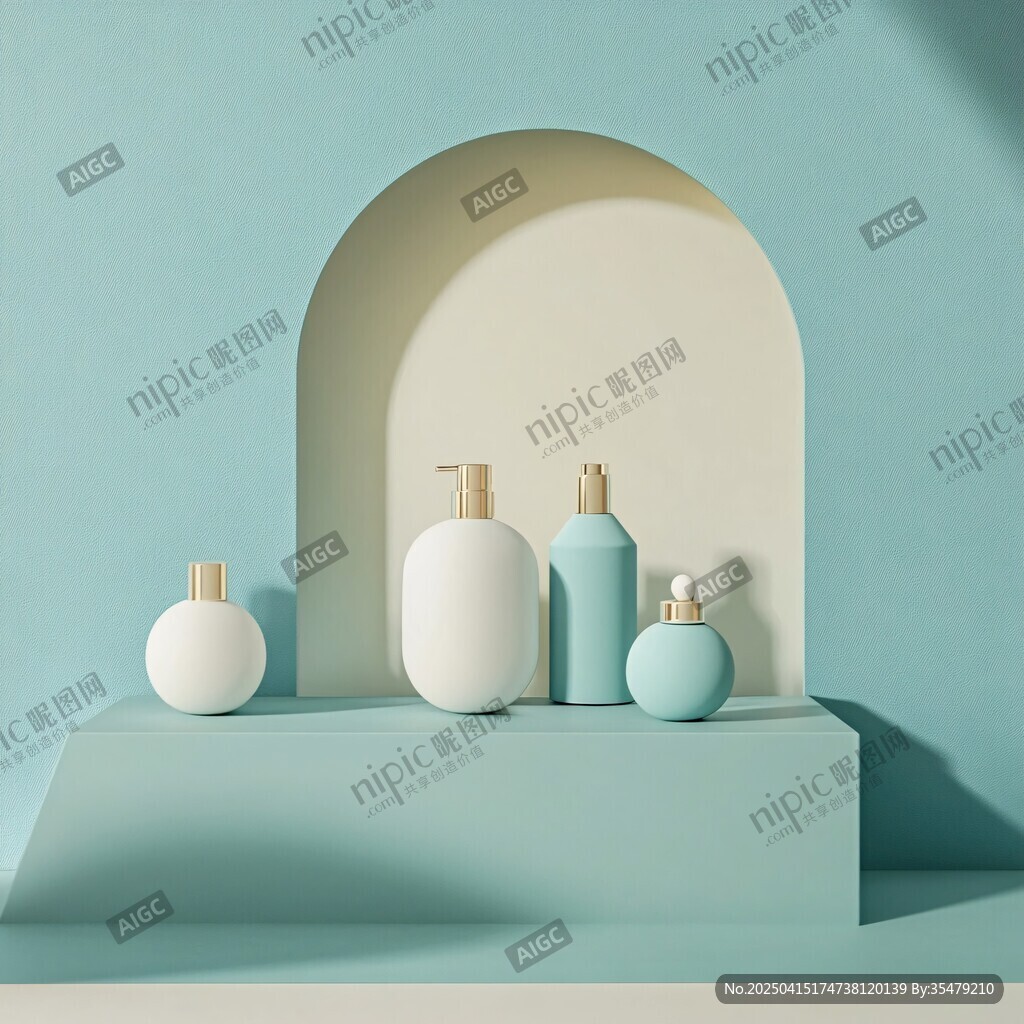 清新色調(diào)的簡(jiǎn)約護(hù)膚品陳列