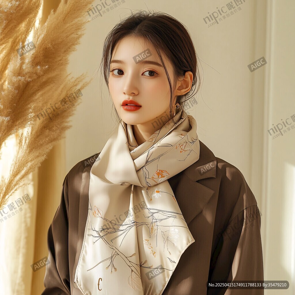 優(yōu)雅女子搭配印花絲巾