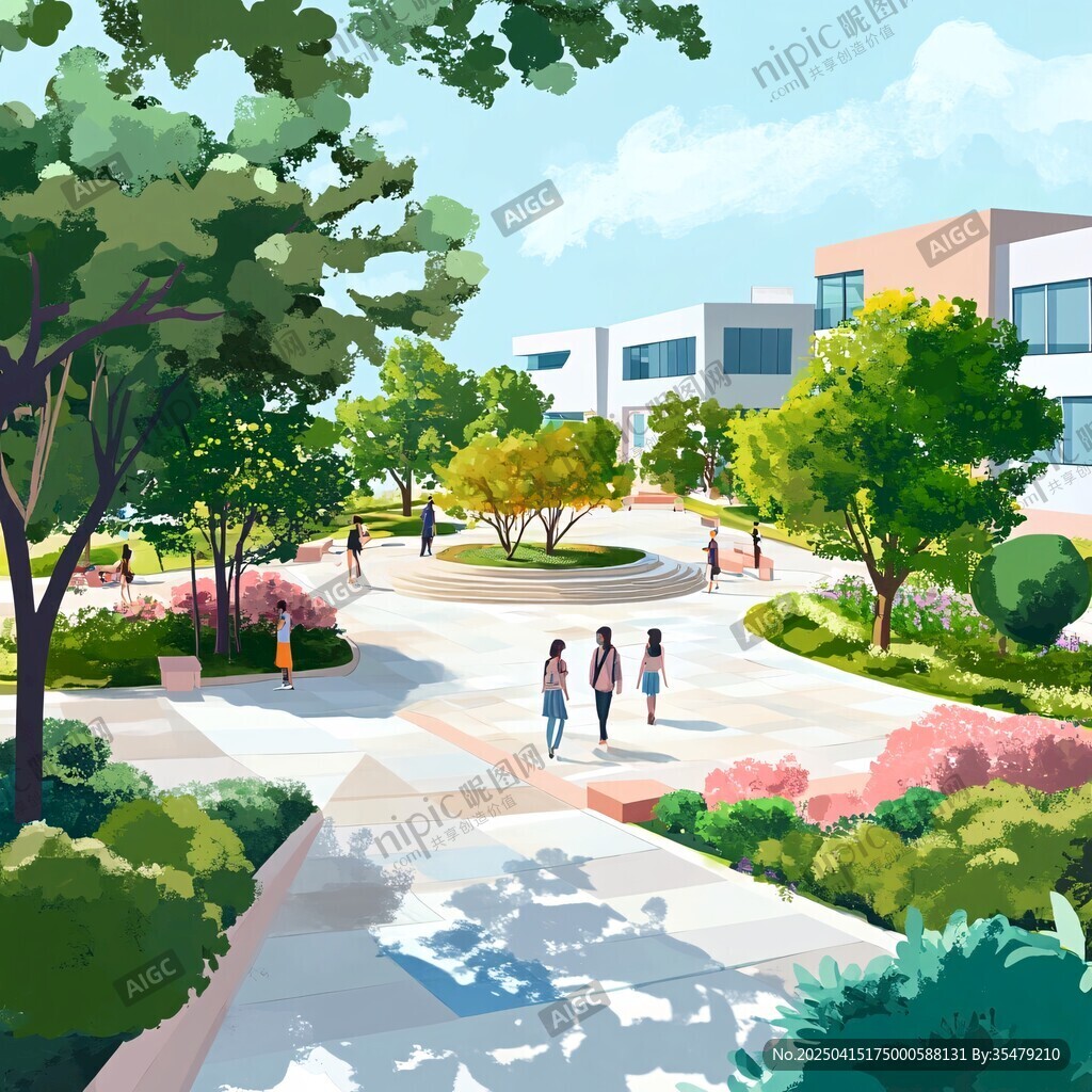 校園中的愜意漫步場景