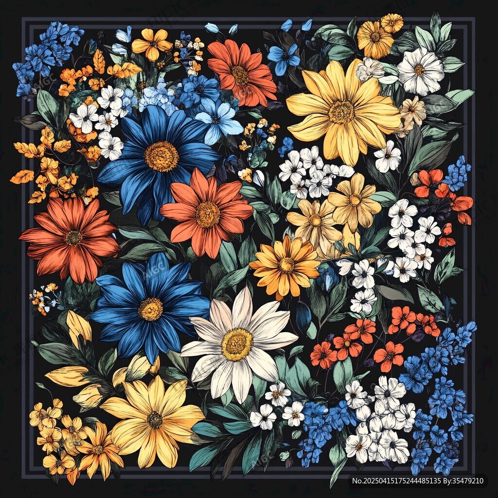 多彩花卉圖案精美插畫
