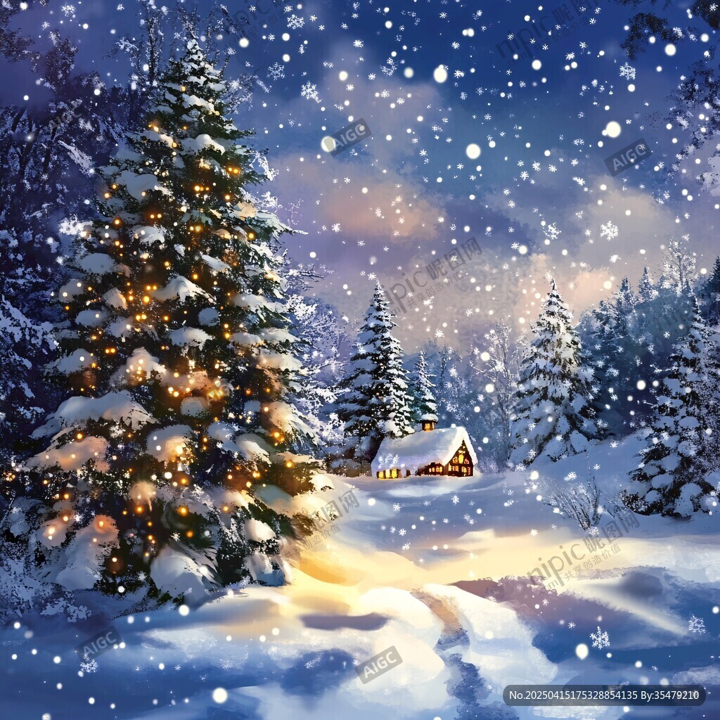 雪夜中的溫馨圣誕森林小屋