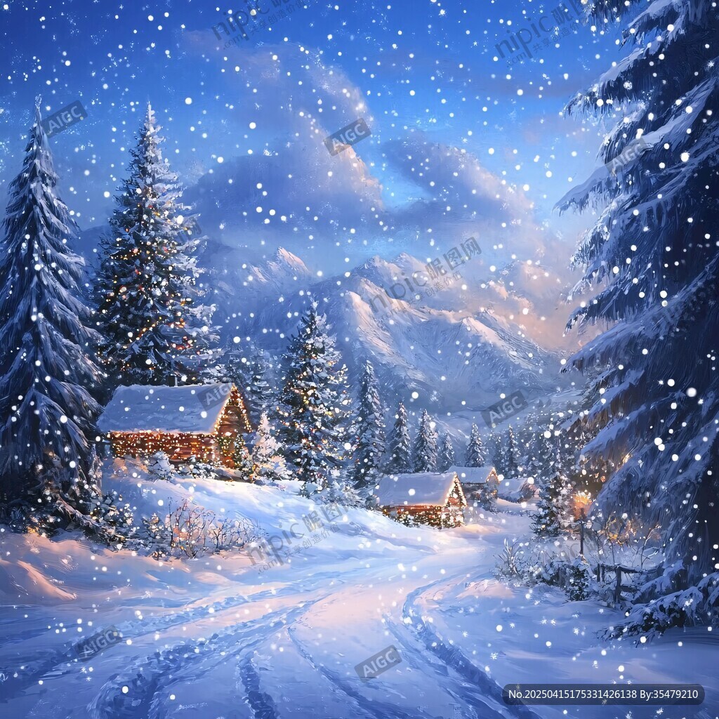 雪夜山林中的溫馨小屋