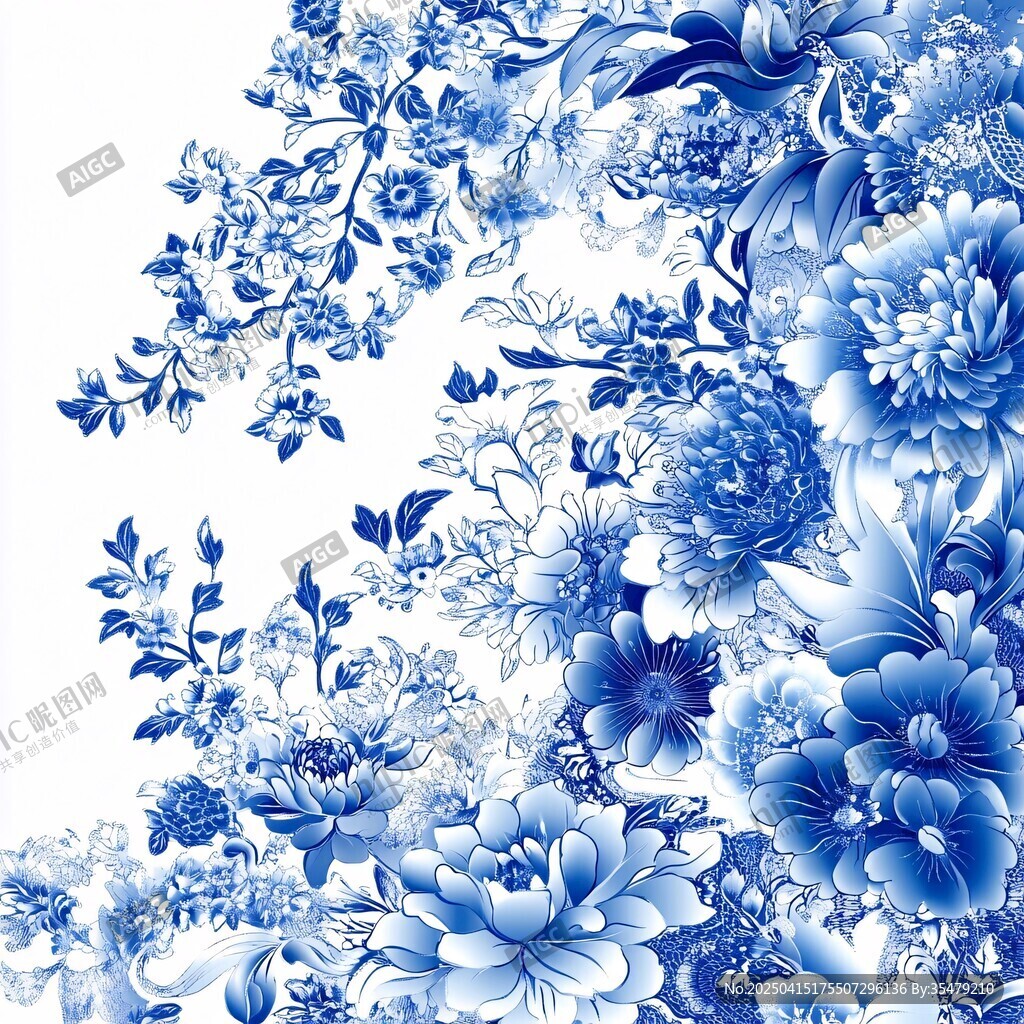 青花瓷花卉圖案精美裝飾