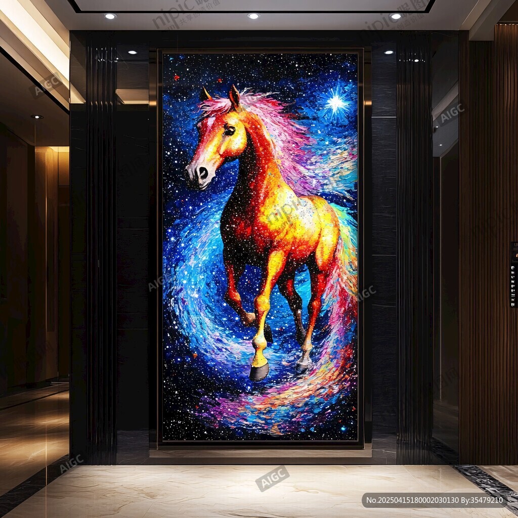 夢幻星空駿馬玄關藝術畫